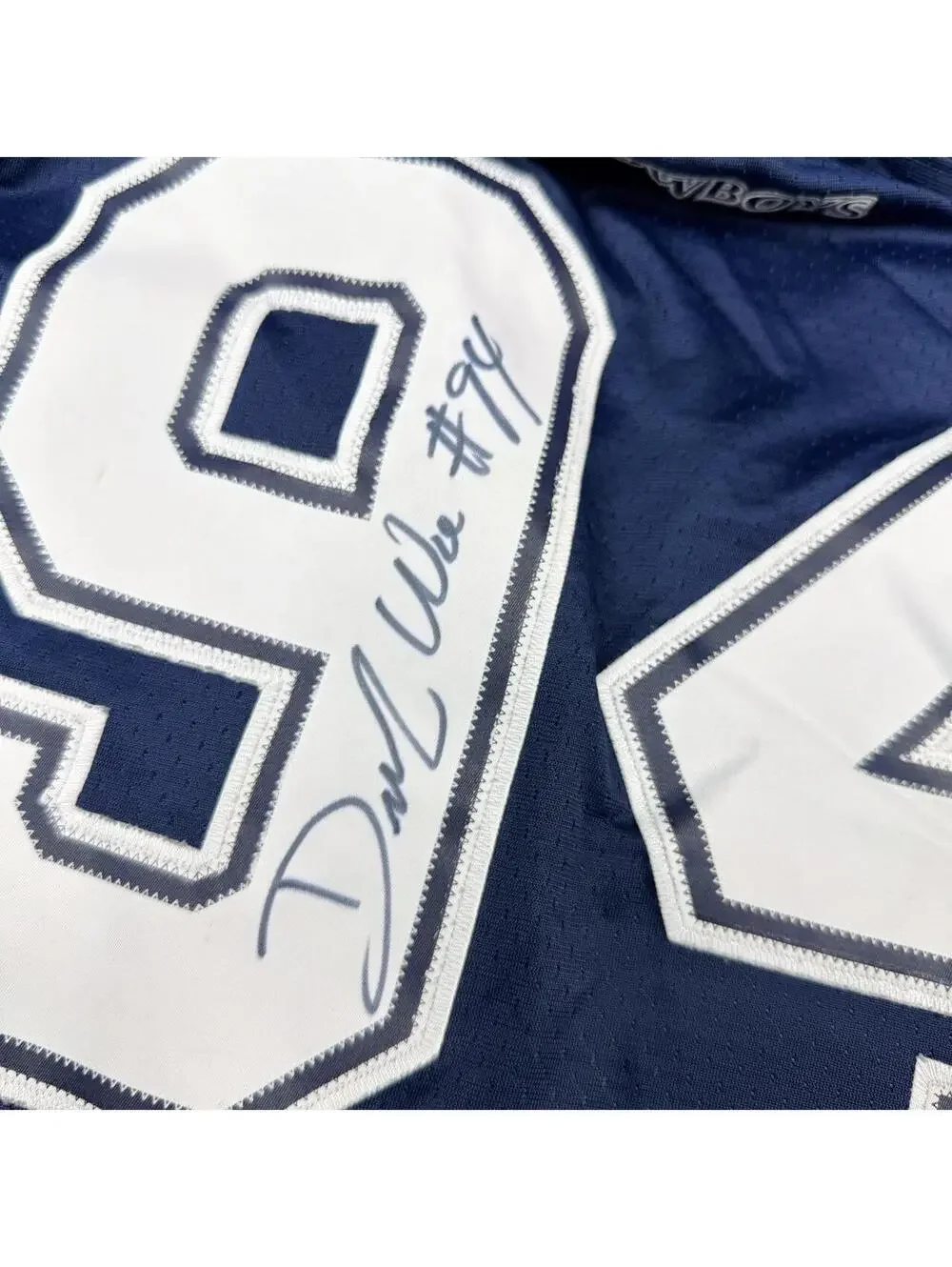 Navy DeMarcus Ware 94 Dallas Cowboys Reebok On Field jersey size XL signed